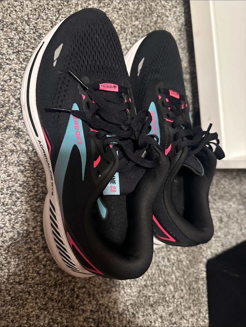 Brooks Women Black Running Shoes with Pink & Teal Details